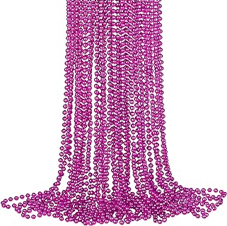 16 Pcs Metallic Hot Pink Bead Necklaces, 33 Inch 7 mm Mardi Gras Beads Party Stuff Round Beaded Necklace Bulk Costume Necklace for Mardi Gras, Christmas, Carnival, Party Favor Supplies Decor
