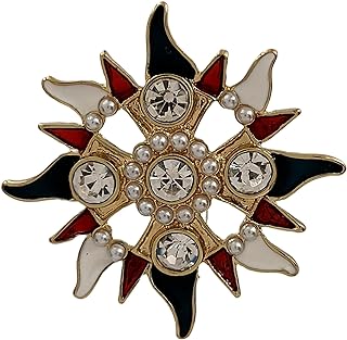 CYPINA Vintage Opens Imitated Pearl Beads Accent Crystal and Enamel Sun Burst Brooch Maltese Cross Badge Pin