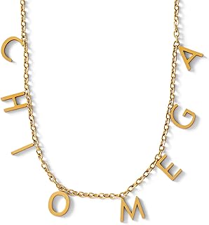 18K Gold-Plated Omega Chain Necklace with Chi Omega Sorority Pendant for Women - Durable Stainless Steel Sorority Gift Jewelry