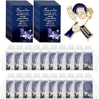 Loetere Mourning Commemorative Alloy Brooch Set with Pin Clasp, Prayer Cards & Organza Bags - Memorial Ribbon Pins for Funeral & Remembrance Services