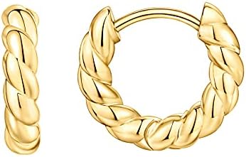 PAVOI 14K Gold Plated 925 Sterling Silver Post Twisted Huggie Earring | Women's Mini Hoop Earrings