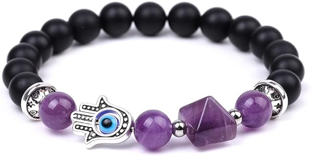 Amethyst Bead Bracelet with Bead Chain and Magnetic Clasp for Women, Crystal Healing Stone Design