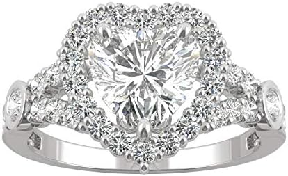Charles & Colvard Heart Shaped 14K White Gold Moissanite Engagement Ring, 1.79cttw DEW with Rhodium Plating, Size 5