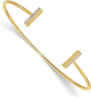 12mm 14k Solid Polished Gold Diamond Bar Cuff Stackable Bangle Bracelet Jewelry Gifts for Women