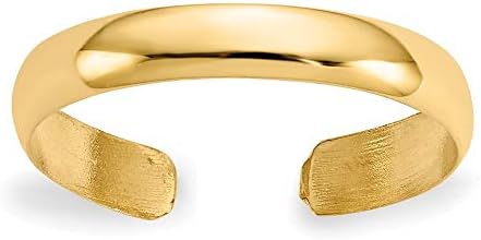 JewelryWeb - Solid 14k Gold 3mm Classic Polished Adjustable Toe Ring - Toe Ring for Woman - Non Tarnish Toe Ring - Solid Gold Boho Toe Ring