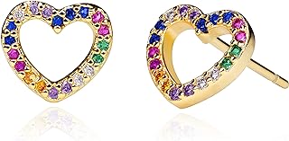 LAVLA Rainbow Hoop Earrings for Women Teen Girls | 18k Gold Plated Rainbow Crystal Stud Earrings