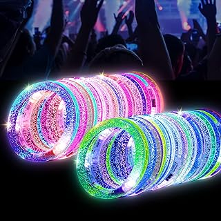Stainless Steel Glow in the Dark Bead Bracelets with Crystal Accents for Nighttime Parties, Concerts, and Events - Six Unique Colors - by OLUPP