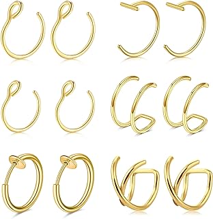 Stainless Steel Snake Nose Ring with Faux Lip Rings, Fake Snake Bites, and Ear Cuff Earrings for Stylish Non-Piercing Look