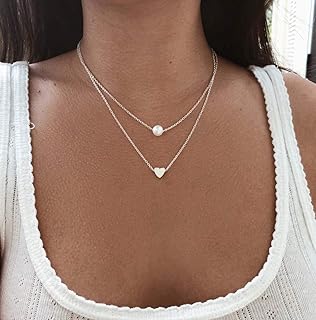 ESROVER collier en argent pour femmes et filles, avec pendentif cœur multicouches et perles, longueur ajustable de 45/52 cm, parfait pour des soirées et des cérémonies