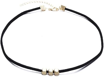 Boho Black Velvet Choker Necklace for Women Girls Gothic Silver Coin Pendant Layered Long Jewelry (Black - Golden Square Beads)