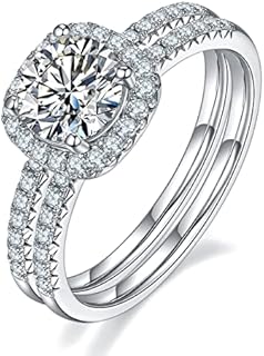 Moissanite Engagement Rings Set for Women, Moissanite Diamond Ring 925 Sterling Silver Halo Cushion Moissanite Rings,D Color VVS1 Clarity Anniversary Wedding Engagement Rings for Proposal Promise Ring Valentine Mother Day Gift