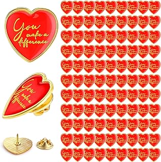 Motivational Heart-Shaped Lapel Pins with Butterfly Clasp & Goldstone Gems: You Make A Difference - Zinc Alloy Badges for Teachers, Nurses, Volunteers and Employees by Unittype
