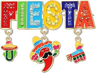 Pin Clasp Alloy Fiesta Brooch Pin Featuring Chili, Sombrero, Piñata Charms for Men, Women, & Girls- Perfect Cinco De Mayo, Taco Tuesday Party Accessory & Gift