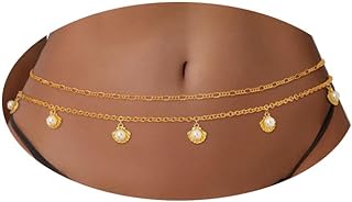Adjustable Wriidy Layered Pearl Shell Waist Chain Body Jewelry in Gold or Silver, Alloy Metal, for Women - Ideal for Swimsuits & Beach Outfits