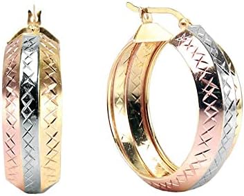 LeCalla 925 Sterling Silver Tricolor Three-Tone Hoops Lightweight Gold-Plated Thick Latch-Back Clasp Hoop Earrings for Women