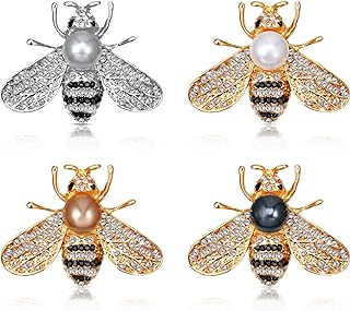 WILLBOND 4 Pieces Honey Bee Brooch Lapel Pins for Women Crystal Insect Themed Bee Brooches with Faux Pearl Fashion Gift for Birthday Dating Party Anniversary