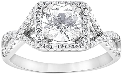 La4ve Diamonds Square Frame 2.50 Carat Round Cubic Zirconia Halo Engagement Ring Sterling Silver | Fashion Jewelry for Women | Gift Box Included