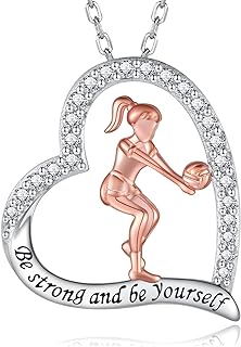 Volleyball Softball Basketball Necklace Gifts for Girls 925 Sterling Silver Sport Baseball Mom Player Pendant Jewelry for Women Teens Birthday (Volleyball girl)