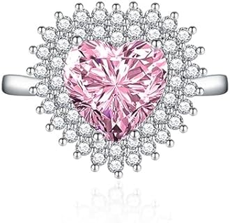 Kokoma Pink Diamond Love Heart Promise Eternity Ring for Women Girls Rhinestone CZ Open Statement Rings Stacking Wedding Band Fashion Jewelry