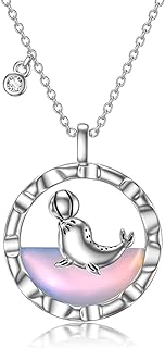 Cute Dolphin/Seal Moonstone 925 Sterling Silver Necklace for Women, Exquisite Ladies Lovely Pendant Jewelry, Fashionable Dolphin/Seal Gifts for Teen Girls, Mother's Day Gifts