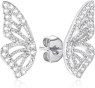 Luxval Butterfly Wing Earrings，18K Gold Plated CZ Simulated Diamond Silver Stud Earrings, Tiny Butterfly Cartilage Earrings for women,Gold Stud Earrings for Girls