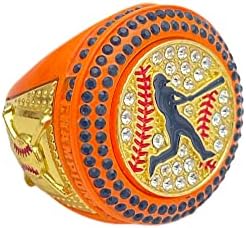 Discount Sports Rings, Baseball or Softball Batter CHAMPION RING — Player Award, assorted colors and gemstones (Neon Orange)