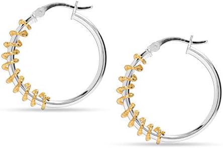 LeCalla 925 Sterling Silver Textured Two-Tone Hoop Earrings for Women Teen