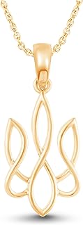 Cubic Zirconia-Studded 14K Yellow Gold Plated Tryzub Pendant Necklace in Sterling Silver with Cable Chain, Ukrainian Heritage Design for Unisex Style