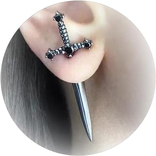 Screw Back Vintage Gothic Sword Stud Earrings in Durable Alloy for Women - Punk Rhinestone Dagger Design