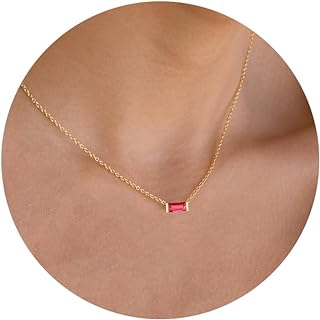 Birthstone Necklace for Women, Dainty Gold Necklace 14K Gold Plated Cubic Zirconia Pendant Necklace Cute Gold Crystal Necklace Simple Gold Choker Necklace Trendy Birthday Gifts for Women