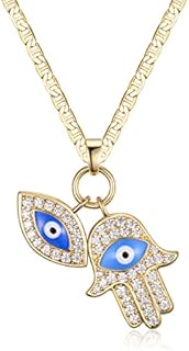 Barzel 18K Gold Plated Crystal Evil Eye Hamsa Pendant Necklace for Women