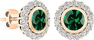 18K Rose Gold Lab Created Emerald and Diamond Ladies Stud Earrings with Durable Push Back Mechanism, Suitable for a Discerning Woman, Stud Design