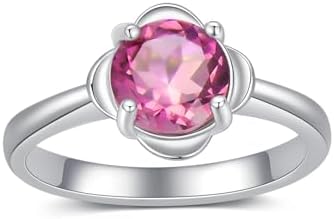 1.5CT Gemstone Engagement Ring for Women 925 Sterling Silver 7.5mm Round Cut Birthstone Gemstone Ring for Mother's Day Valentine's Day