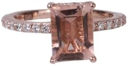Peach Emerald Cut Morganite Engagement Ring 14k Gold PLATED Wedding Birthstone Jewelry Delicate Anniversary RING For Her Personalized Ring SIZE 7US