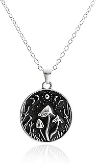 Lobster Clasp Vintage Mushroom Pendant Necklace with Rolo Chain, Ideal for Women and Girls, Brass-Made