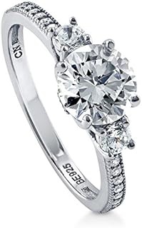 BERRICLE Sterling Silver 3-Stone Wedding Engagement Rings Round Cubic Zirconia CZ Promise Ring for Women, Rhodium Plated Size 4-10