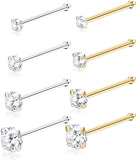 Sllaiss 8Pcs 20G Sterling Silver Nose Studs Ring for Women Man Gold Nose Piercing Body Jewelry Gifts