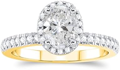 1.30 Carat IGI Certified Oval Shape Halo Solitaire Women's Engagement Ring in Solid 10K Gold Wedding Anniversary Ring (Clarity: VS-SI, Color: G-H)