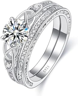 Classic Stackable Wedding Ring Set - Vintage Celtic Knot Rhodium-Plated Sterling Silver Ring With Cubic Zirconia - Women's Engagement & Bridal Size 6