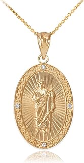 14k Gold Oval Saint Jude Thaddeus Diamond Medal Pendant Necklace (Medium)