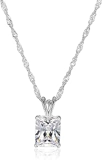 MORGAN & PAIGE Platinum Plated 925 Sterling Silver 3/8" Teardrop or Emerald Cut Cubic Zirconia Pendant Necklace, 18"