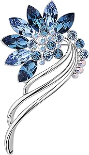 Elegant Blue Floral Crystal Brooch Pin with Alloy Metal for Women - Chic Wedding & Daily Wear Accessory