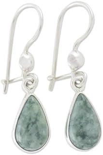 NOVICA Artisan Handmade Jade Dangle Earrings Fair Trade Sterling Silver Green Guatemala Cypress [1.4 in L x 0.4 in W x 0.2 in D] ' Pale Green Tears'