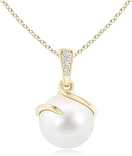Angara Natural Fresh Water Pearl Pendant Necklace with Diamonds in Sterling Silver/14K Solid Gold for Women, Girls | June Birthstone Jewelry Gift for Her | Anniversary | Engagement