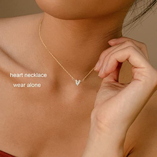 Cute Heart Necklace Tiny 14k Gold Heart Pendant Choker Necklaces Small Gold Love Open Heart Chain Necklace for Women Dainty Gold Necklace Gifts for Her