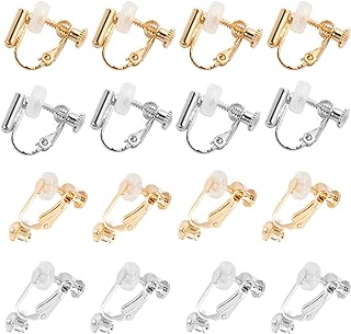 DIYEAR Earring Converters for Women and Girls - 16 Pack Gold and Platinum Brass Clip-Ons with Comfortable Silicon Pads - DIY Earring Design Tool for Non-Pierced Ears