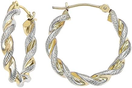 14k Gold Two-Tone Twisted Hoop Earrings
