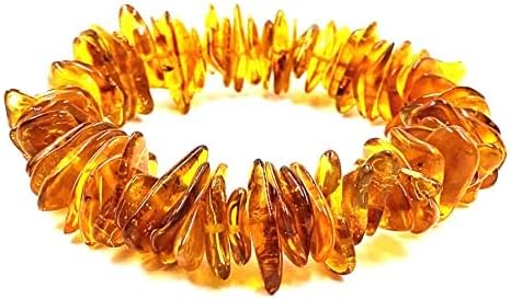 Natural Amber Bracelet on Elastic Band 7 inches - 100% Baltic Amber Beads - Amber Bracelets - Raw Amber Beads - Bracelet