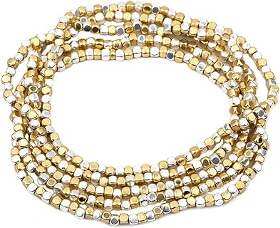 Rosemarie Collections Women's Chic Set Of 5 Seed Bead Nugget Stretch Bracelet, 6.75"