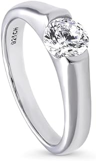 BERRICLE Sterling Silver Bezel Set Solitaire Engagement Ring with Cubic Zirconia for Women, Round Design Size 4-10 Rhodium Plated